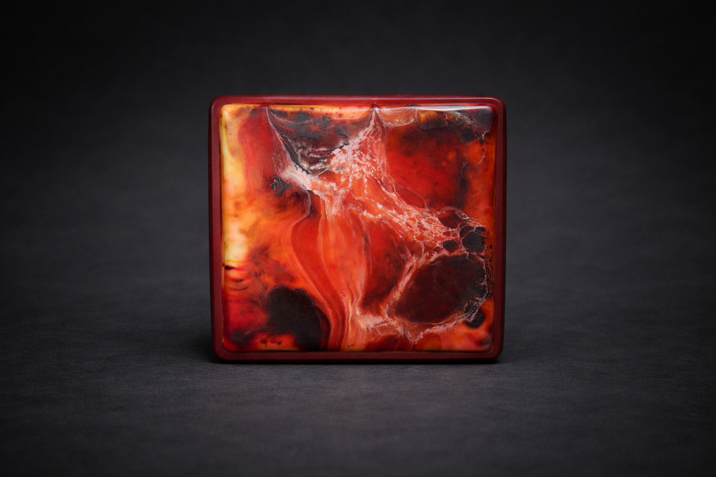 One-of-one square wax art piece by Glow Pantry, sculptural surface detail.