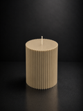 Large ribbed sculptural candle in Cashmere, hand-poured by Glow Pantry.