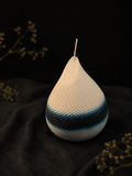 Midnight Veil sculptural teardrop candle with layered ivory and midnight tones from Glow Pantry Studio Rarities.