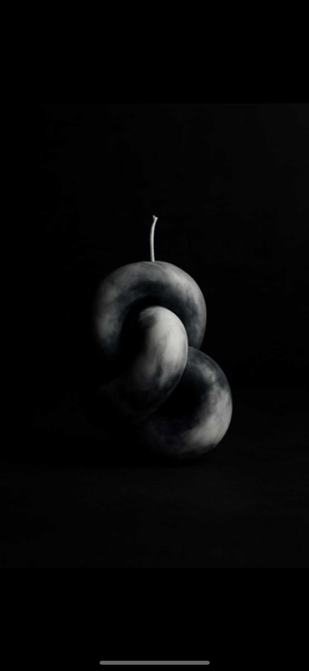 The Gordian Knot sculptural candle in charcoal black with intertwined curved form on a dramatic dark editorial background.